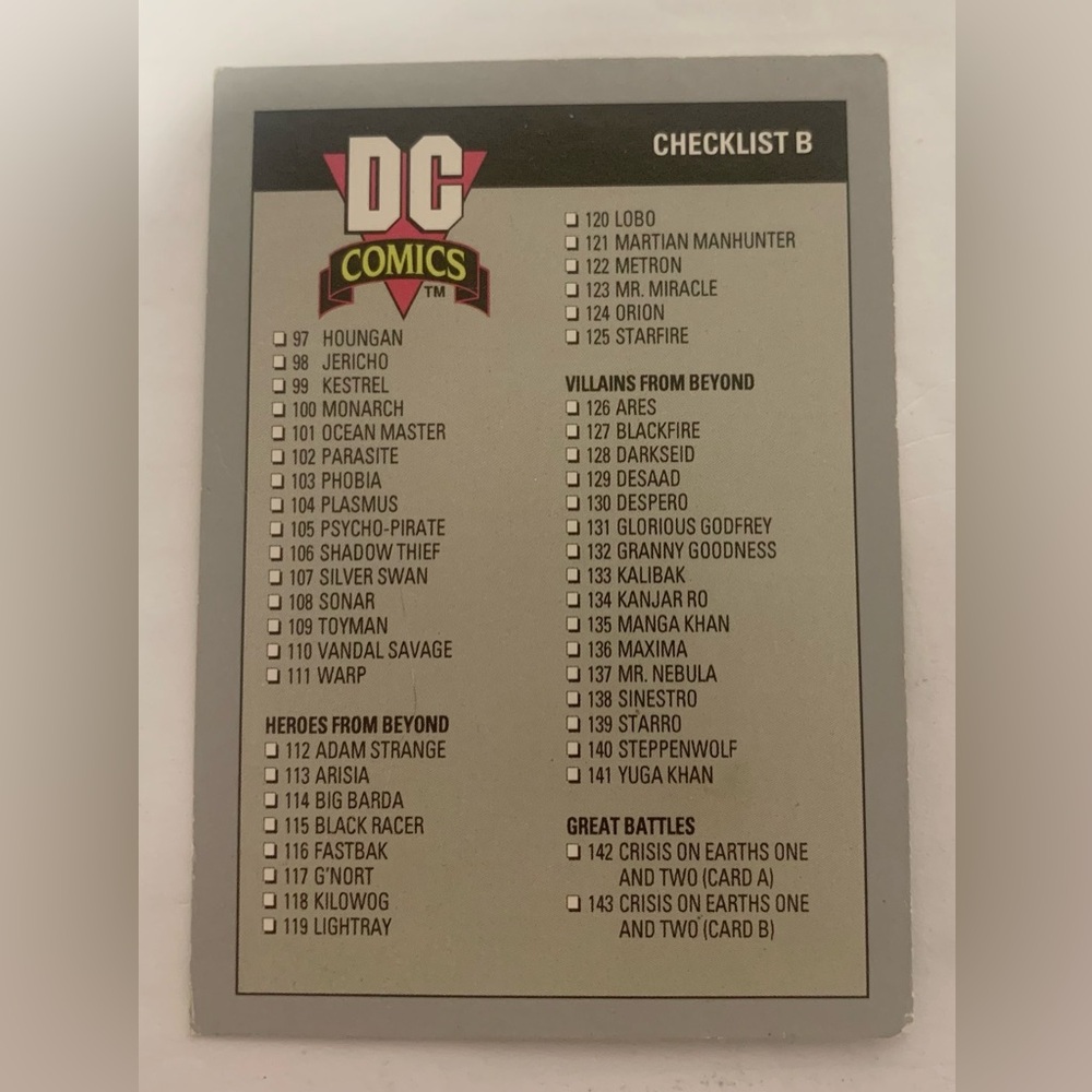 DC Comics Checklist Poster - Beige / Black 1991